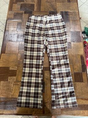 Altar’d State Brown and Cream Plaid Straight-Leg Pants